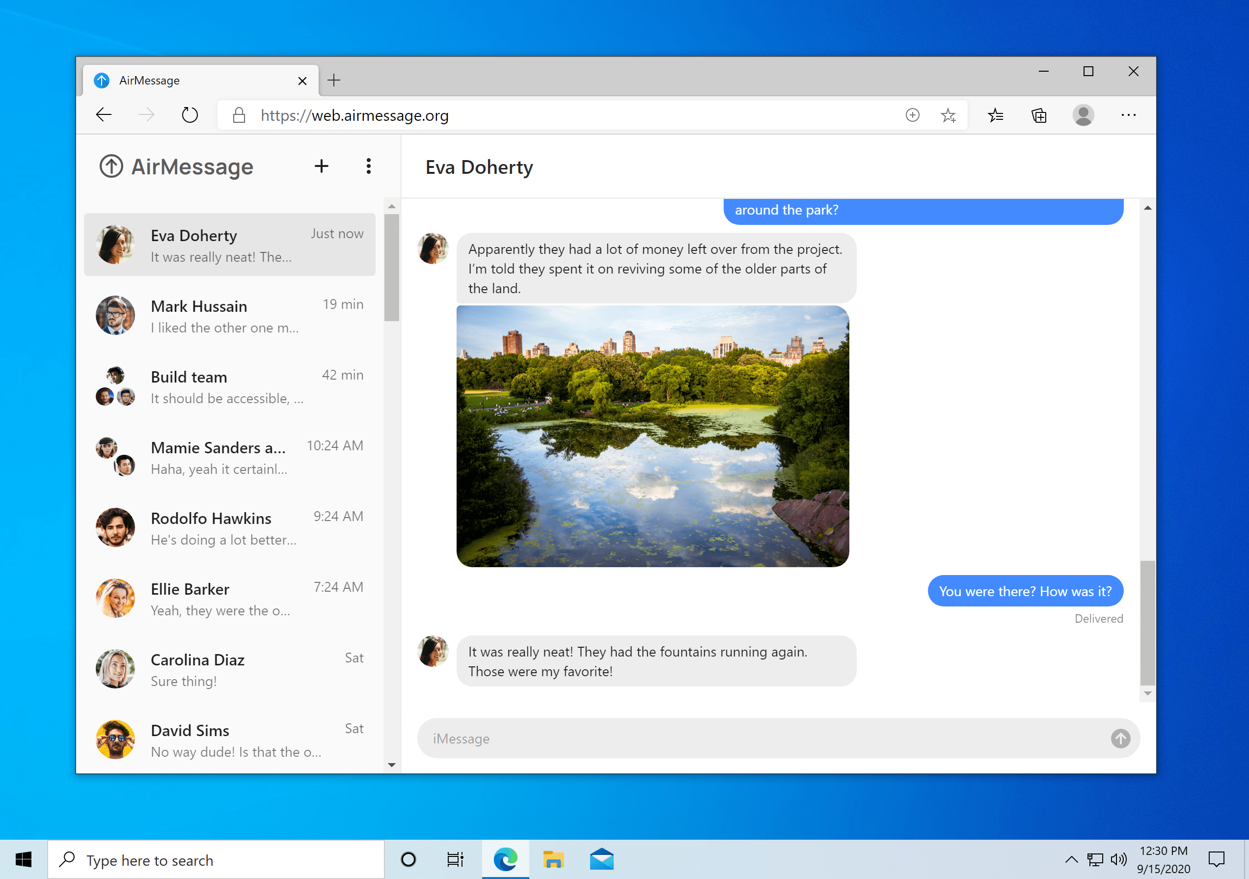 AirMessage running on Microsoft Edge