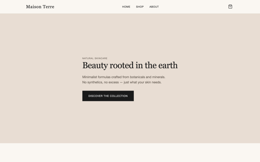 Maison Terre — a DTC skincare e-commerce site generated by OPC