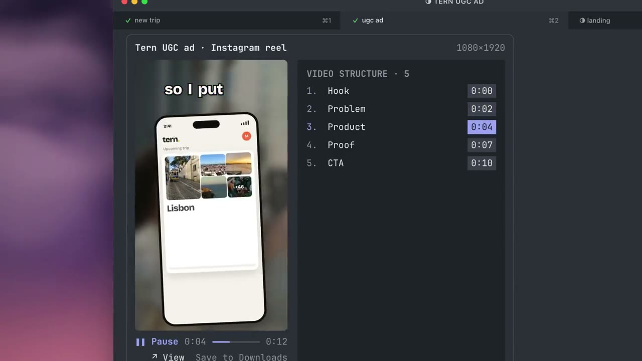 The ad made from it, playing in the chat