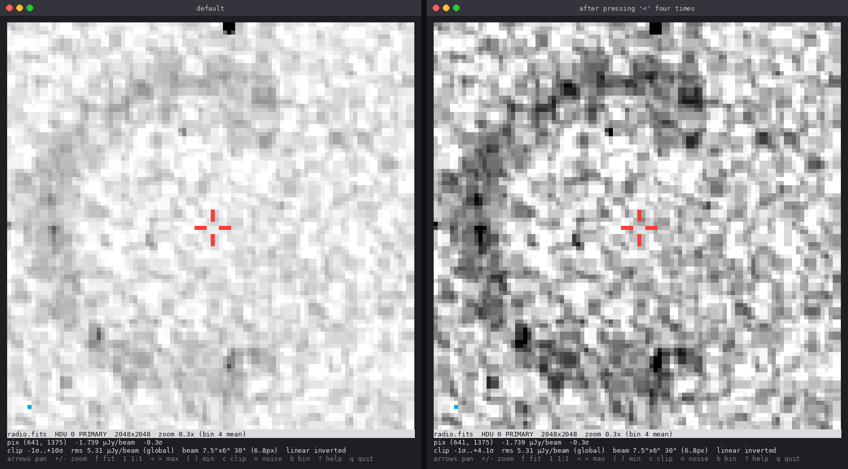 termfits showing a radio field: default limits vs a tightened upper limit