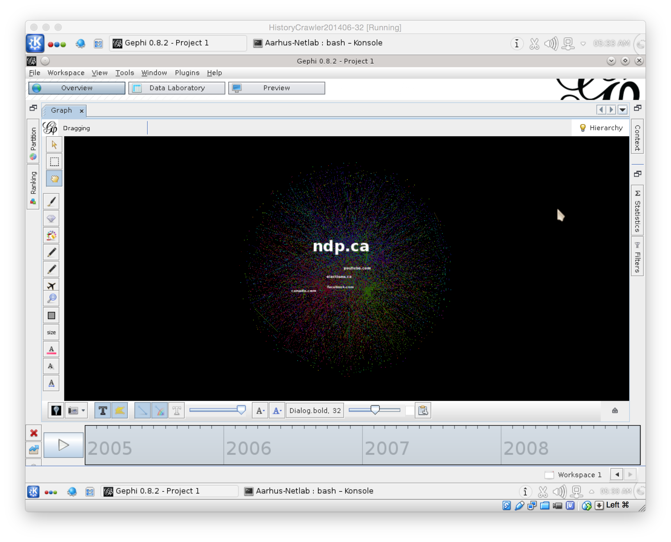 Virtual Machine with Gephi running