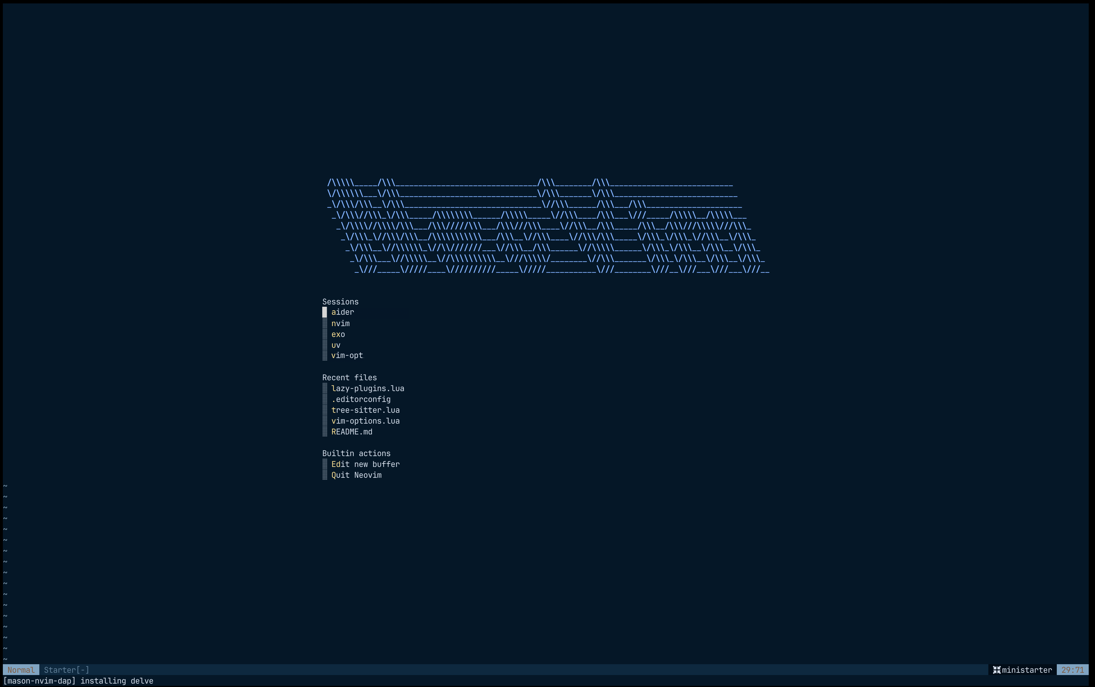 neovim starter page