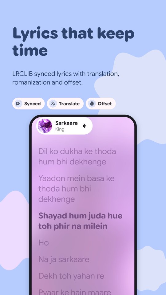 PixelMusic LRCLIB synced lyrics screen