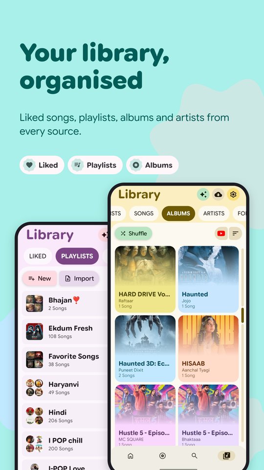PixelMusic library with playlists and albums