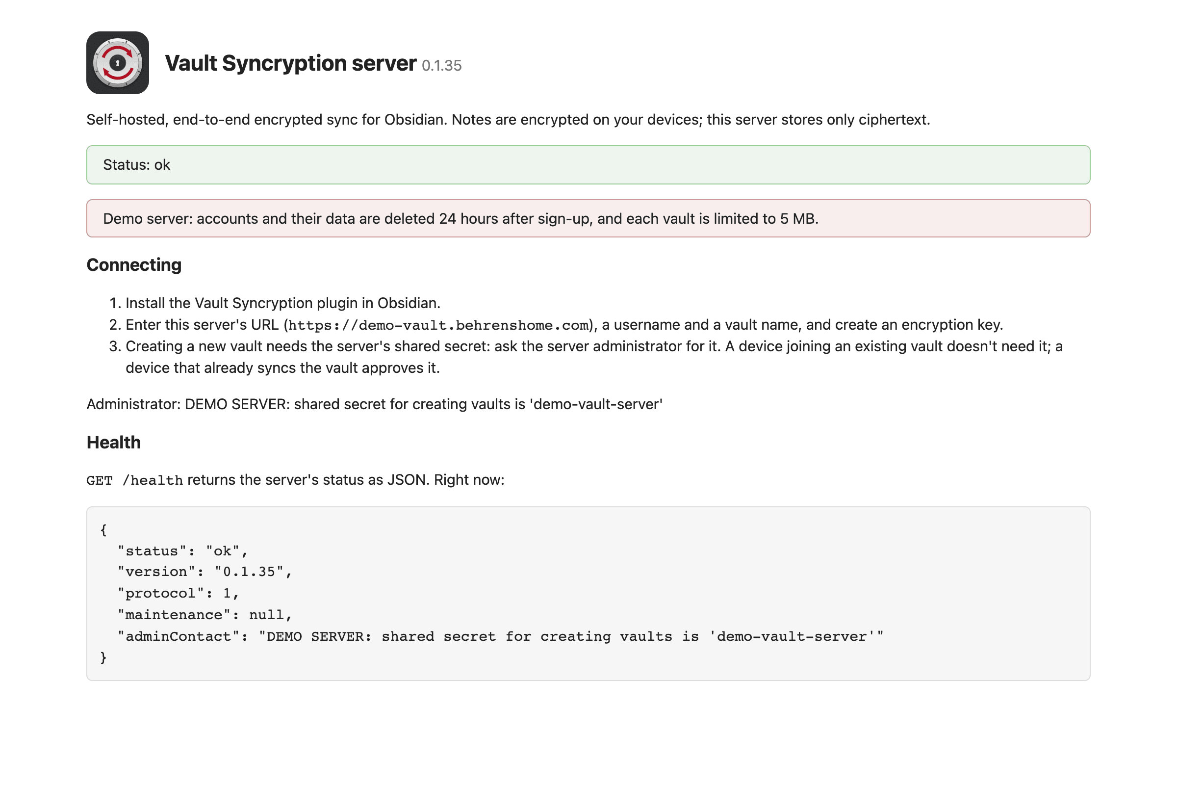 The server's home page