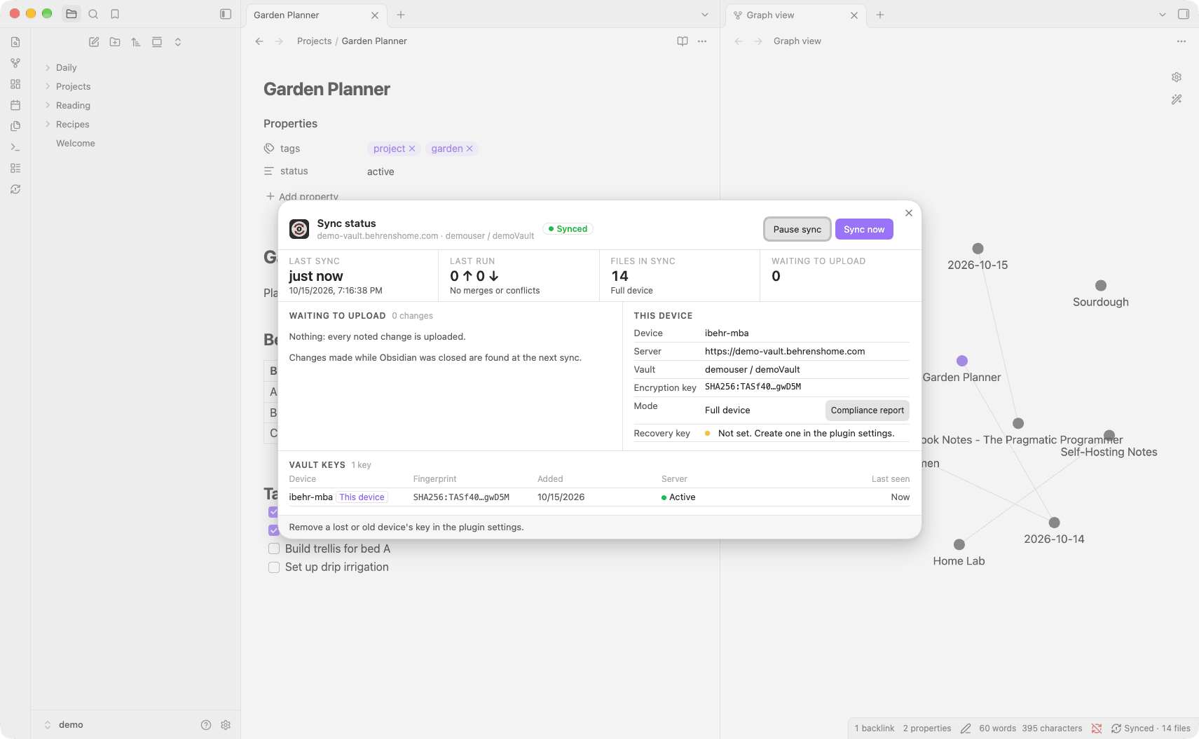 The sync status window