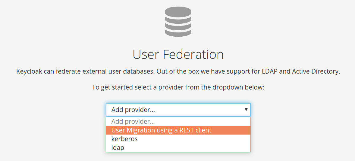 User federation dropdown