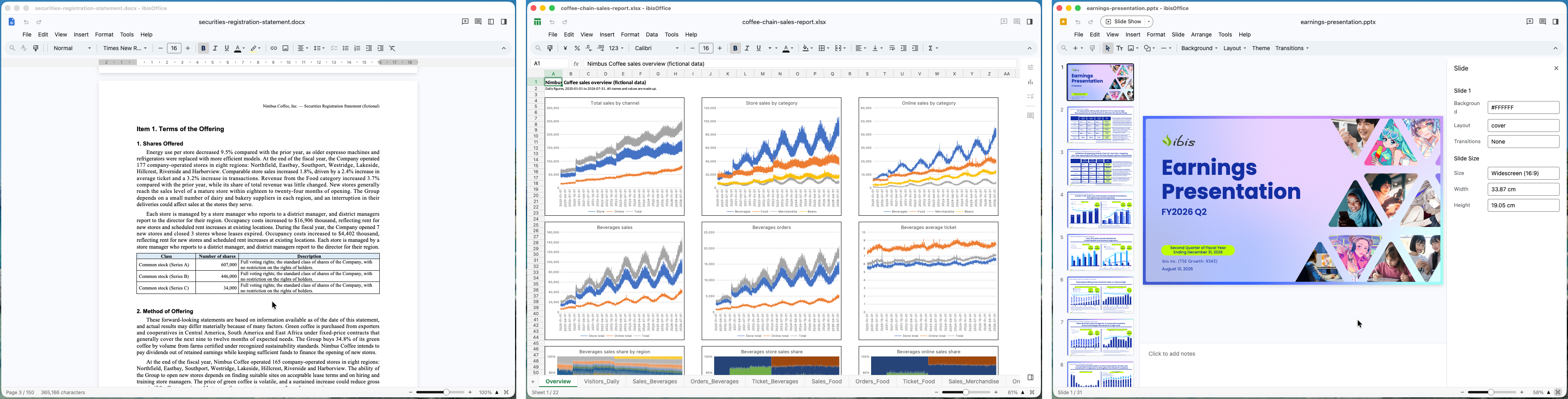 Word, Excel and PowerPoint documents open in ibisOffice