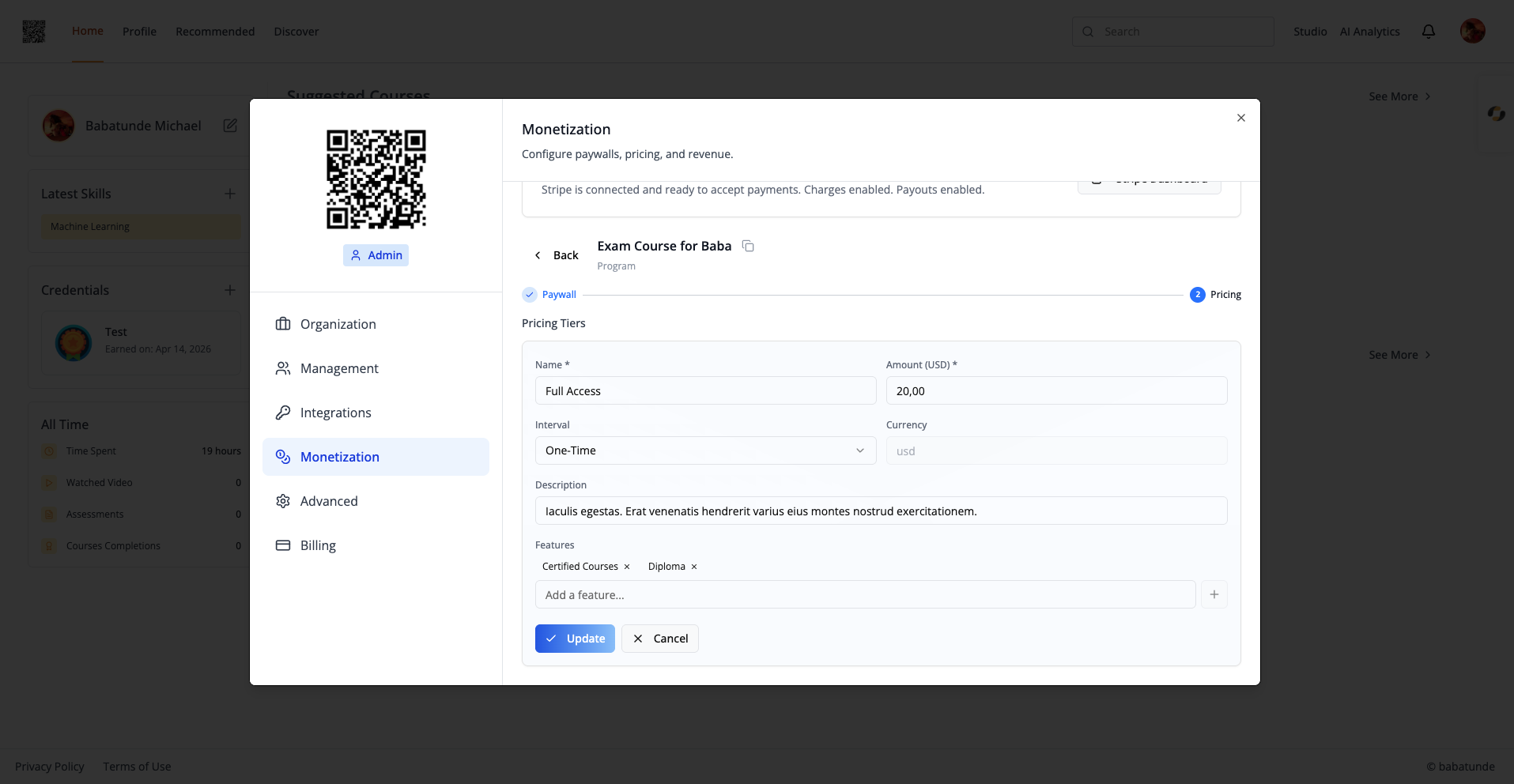 Pricing configuration step