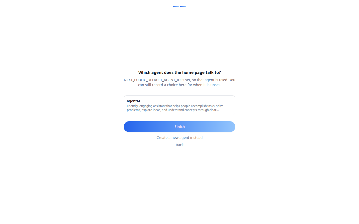 /setup — pick or create the app's agent