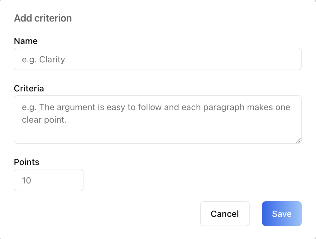 Add Criterion Modal