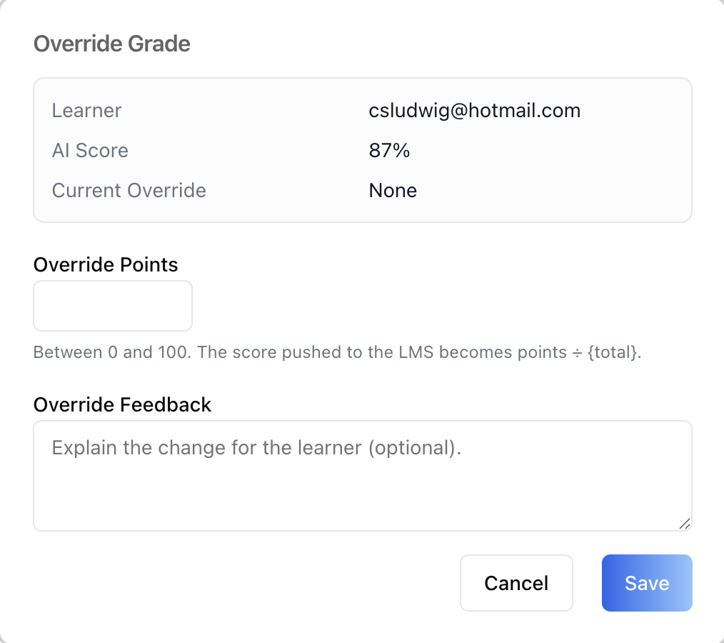 Override Grade Modal