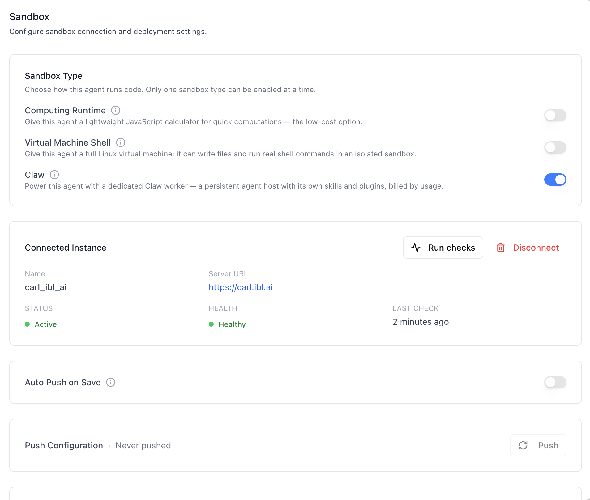 Sandbox — Connected Instance, Auto Push, Push