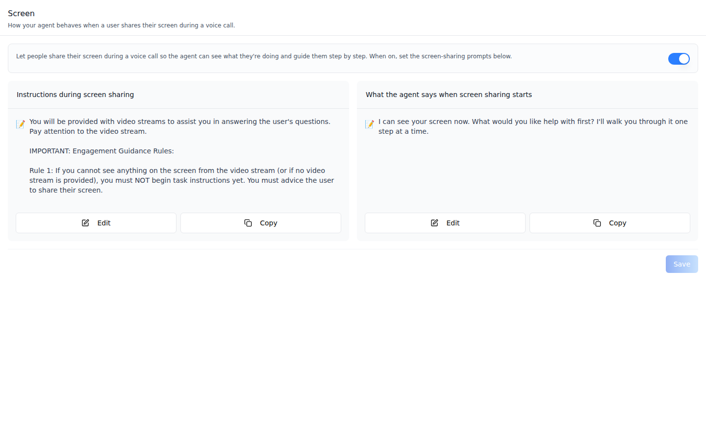 Screen tab -- prompts