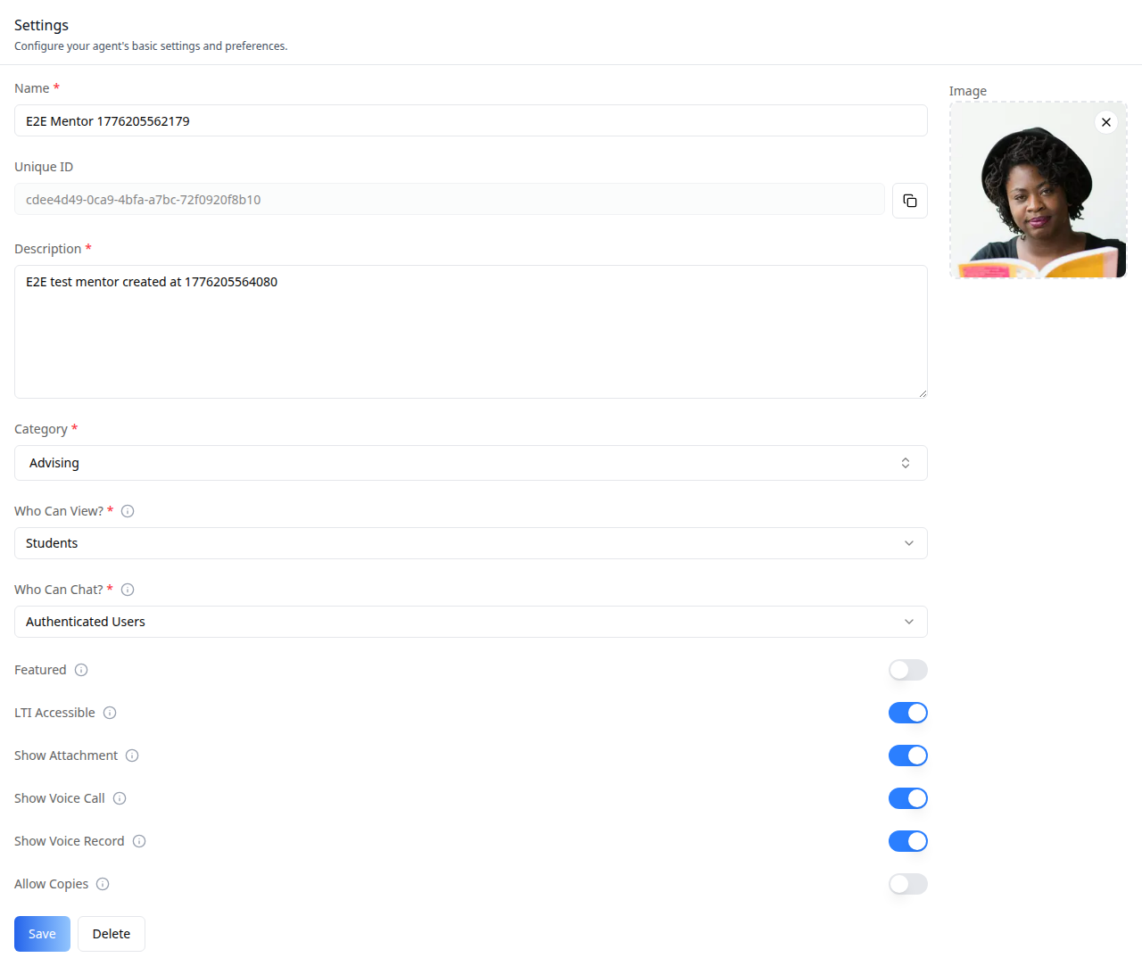 Settings tab