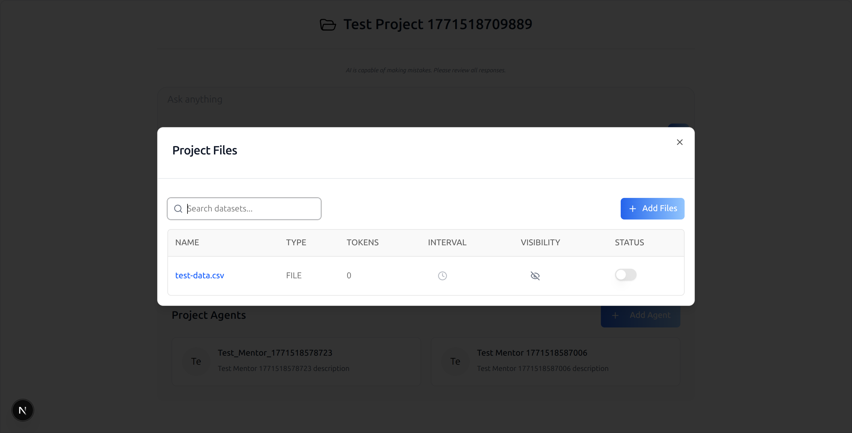 Project files modal