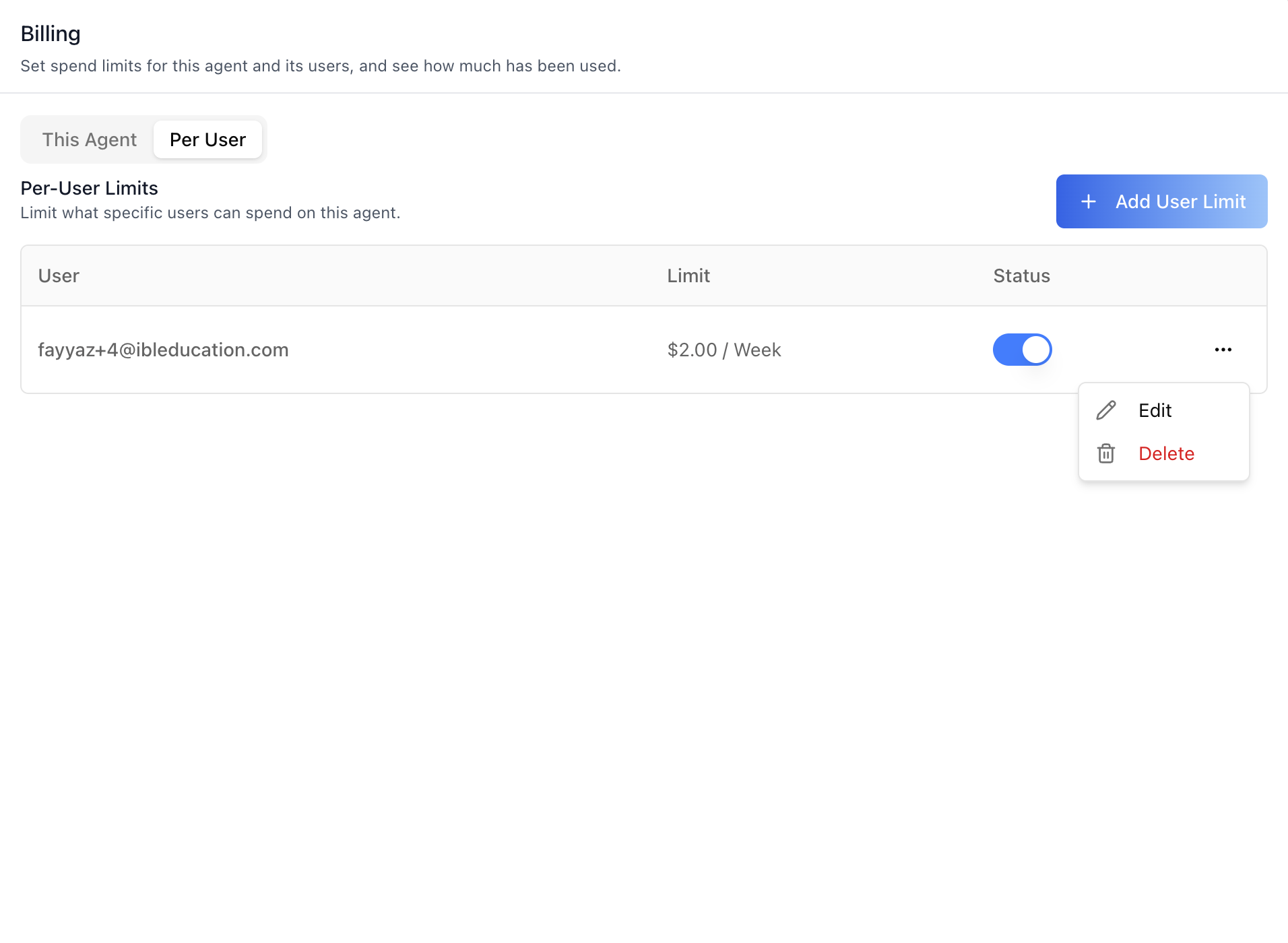 Per User — Row Actions (Edit / Delete)