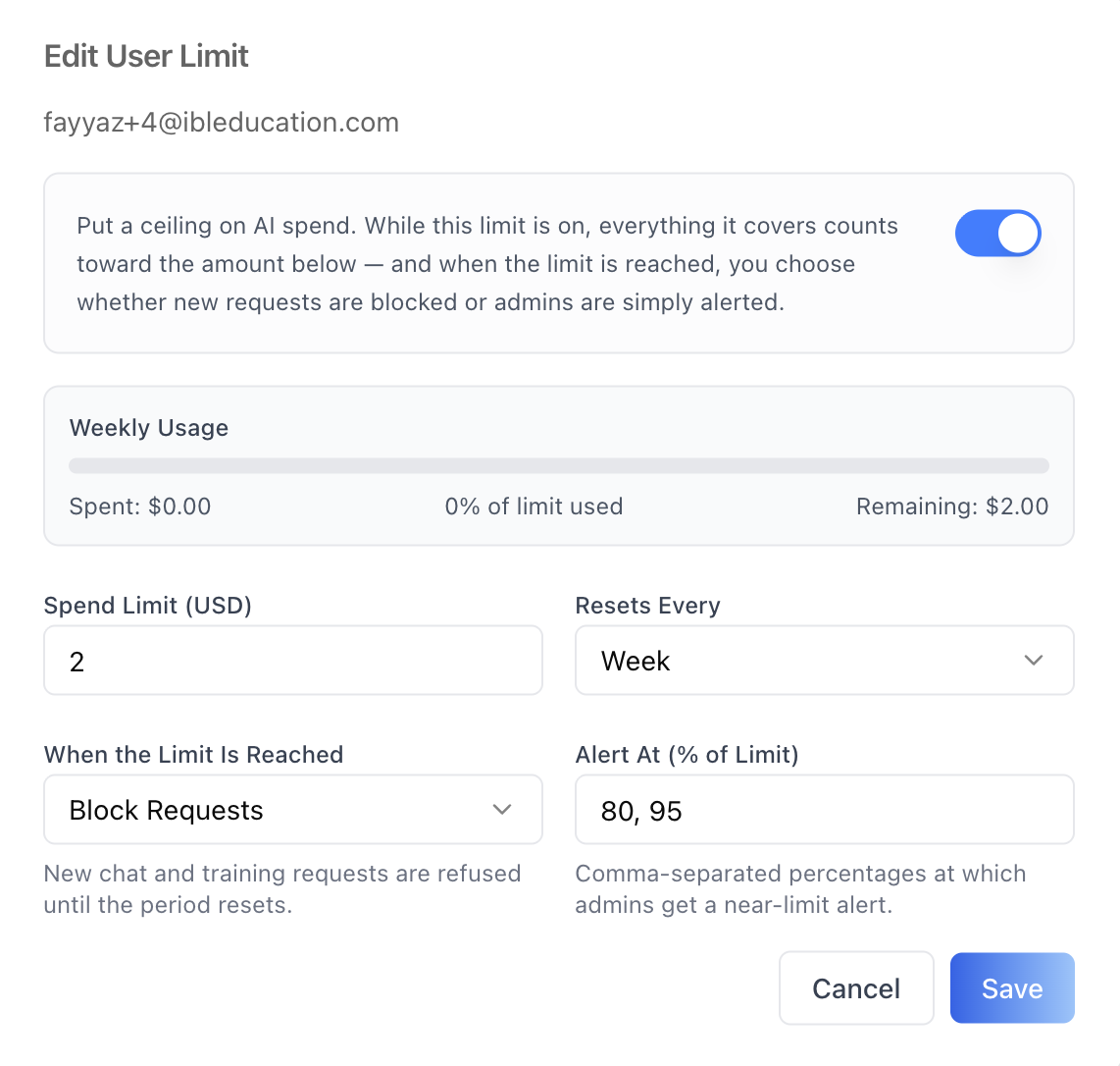 Edit User Limit Modal