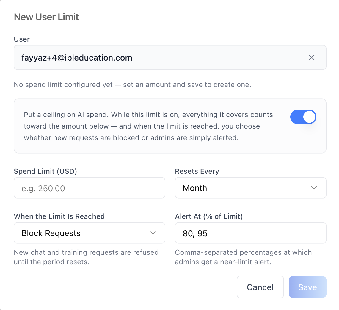 New User Limit Modal