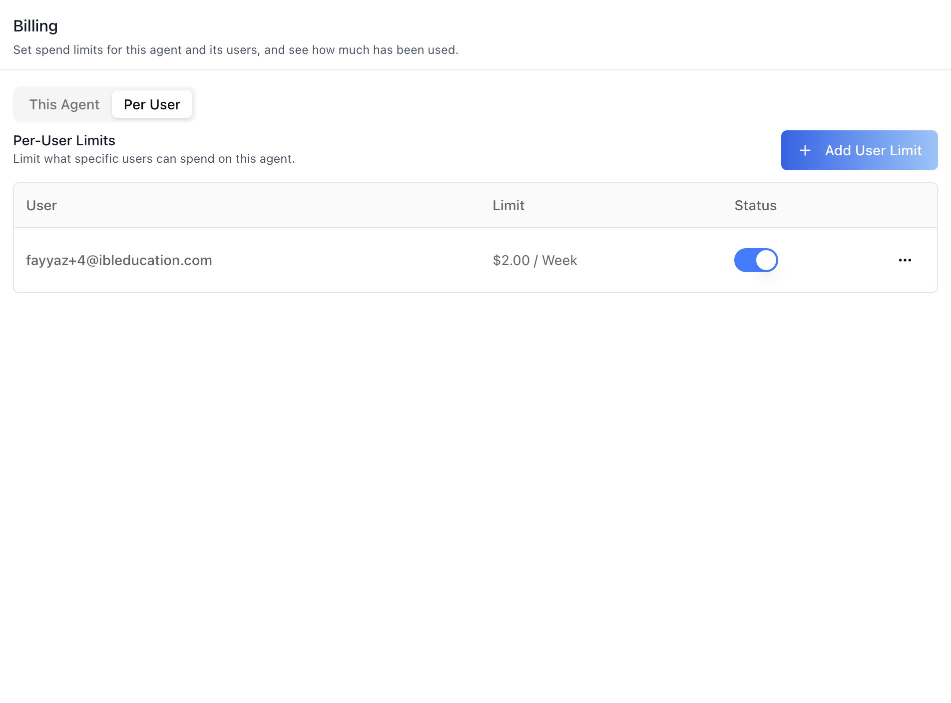 Billing Tab — Per User