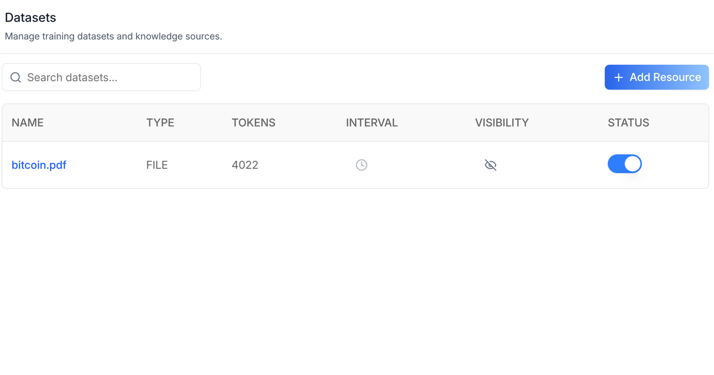 Datasets Tab