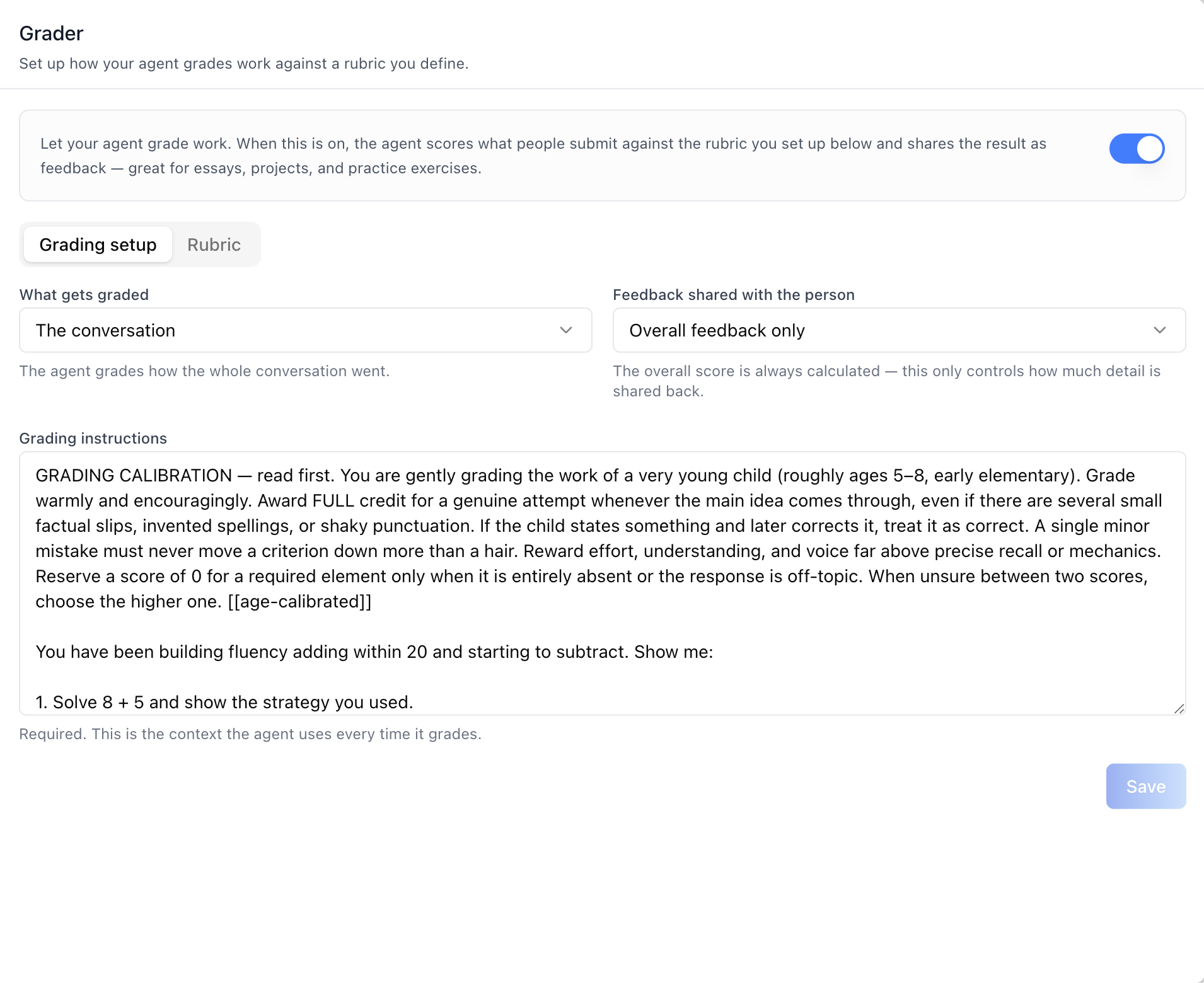 Grader Tab — Grading Setup