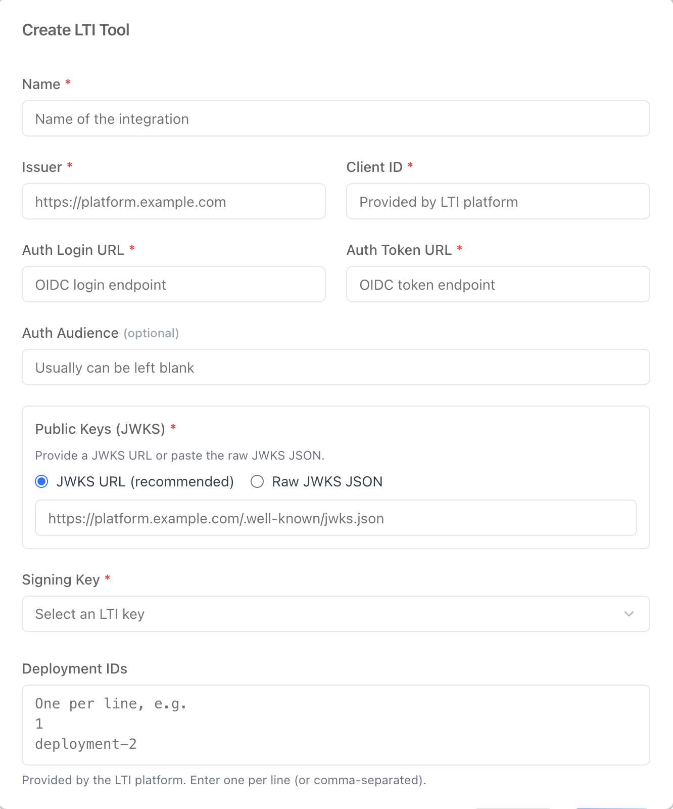 Create LTI Tool Modal