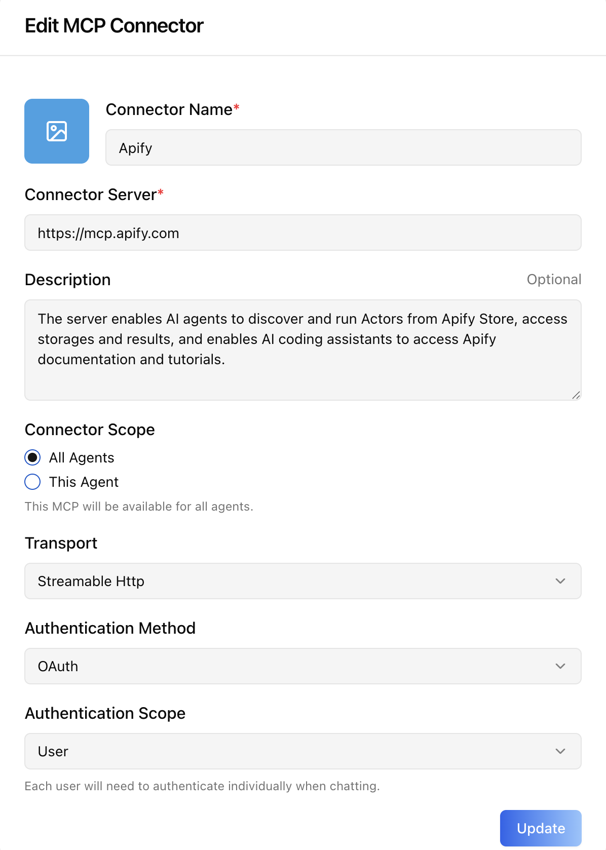 Edit MCP Connector Dialog