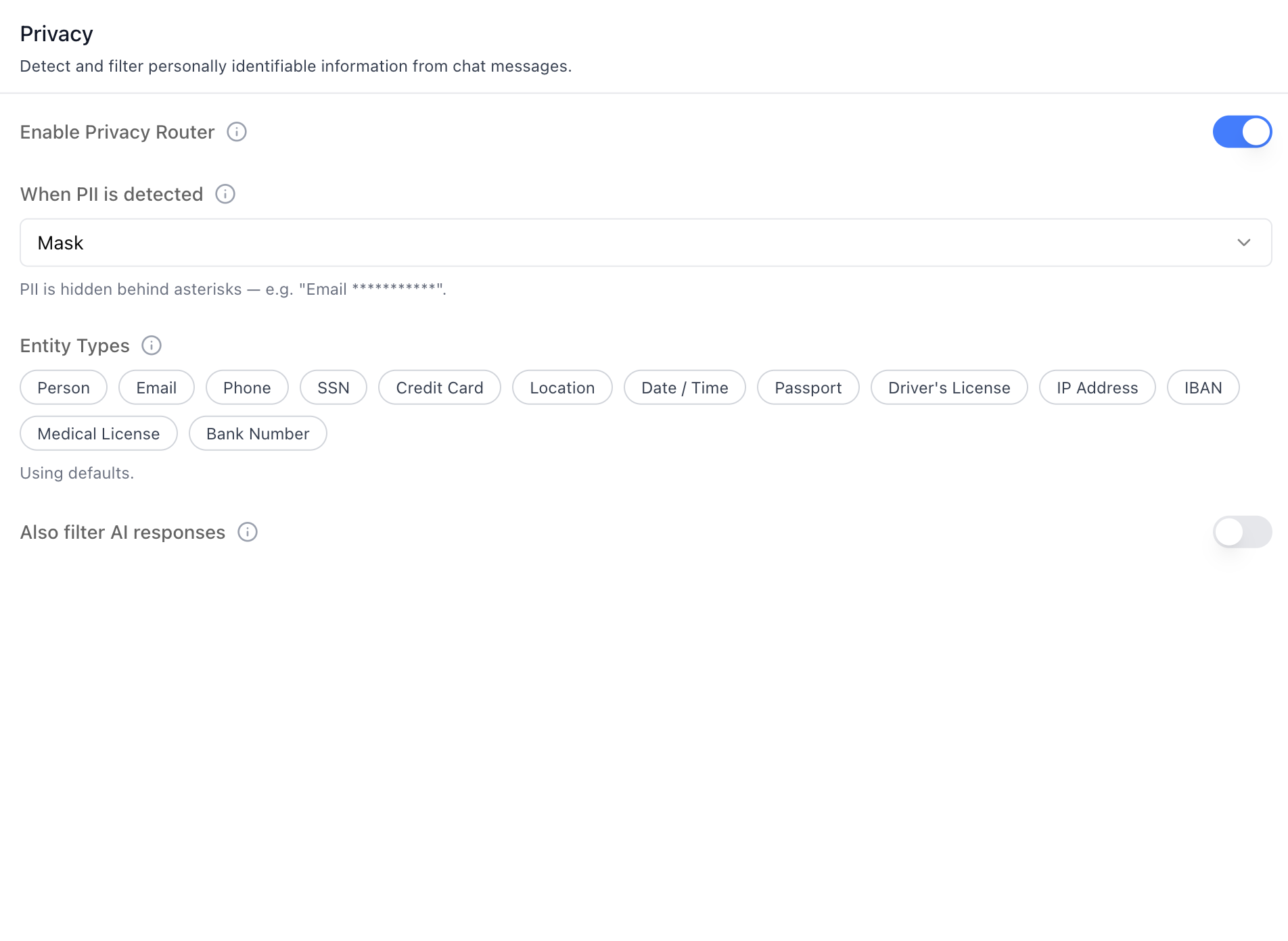 Privacy Tab — Mask Action