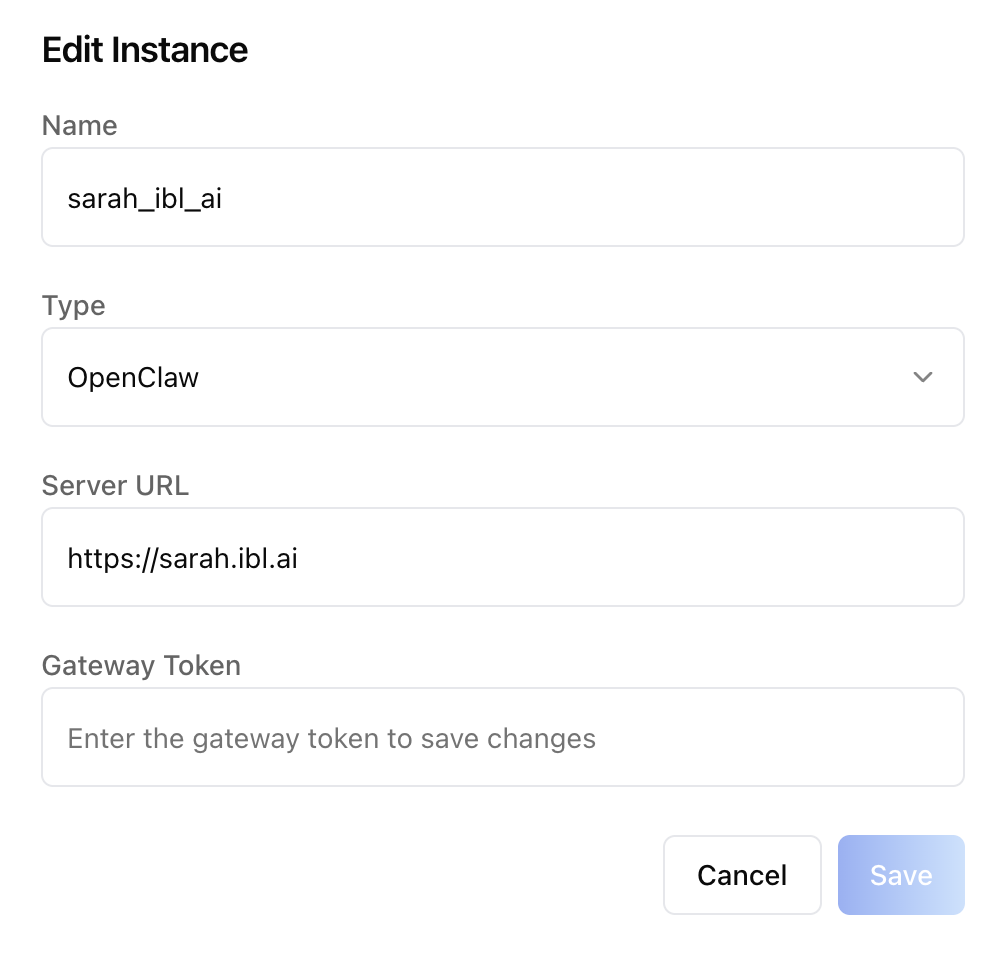 Sandbox — Edit Instance dialog