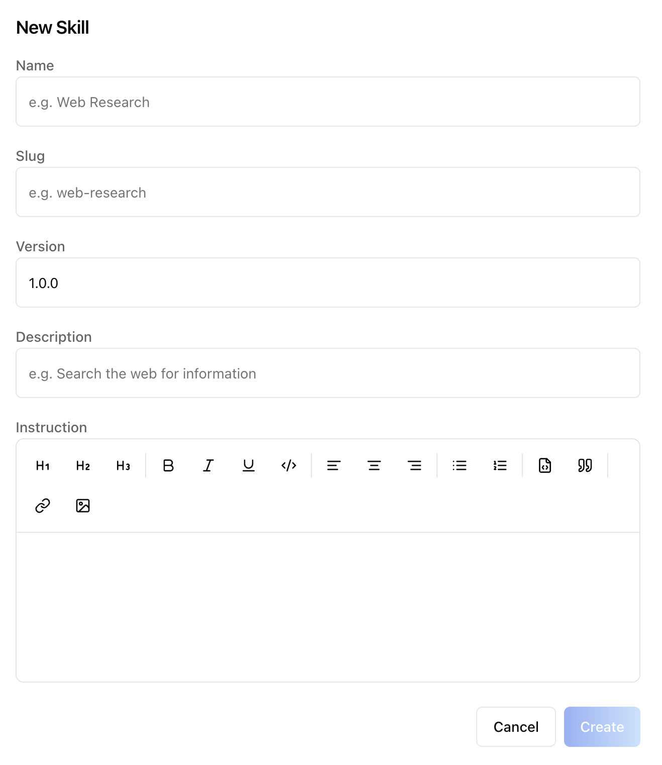 Sandbox — New Skill dialog