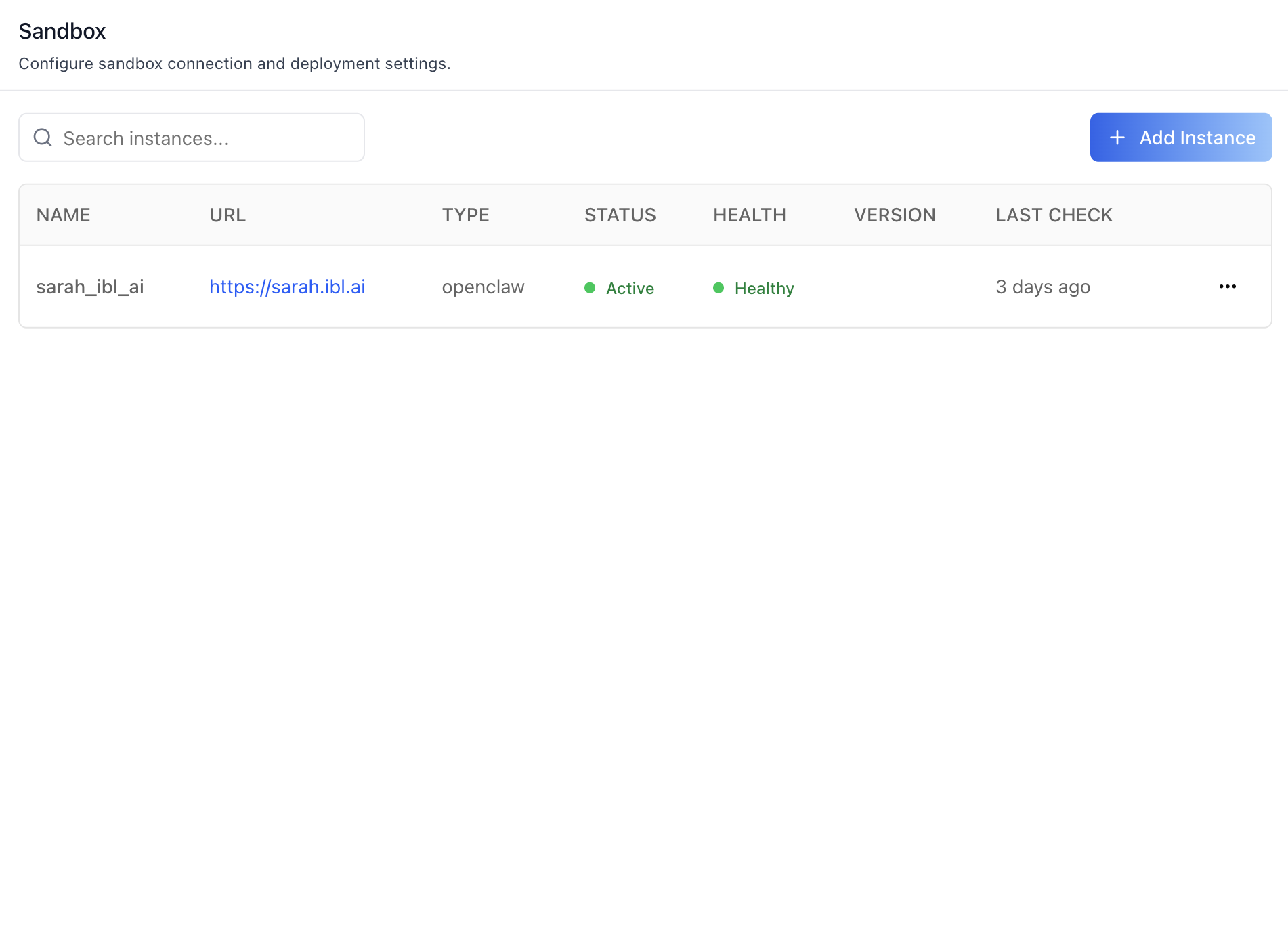 Sandbox — Instances list