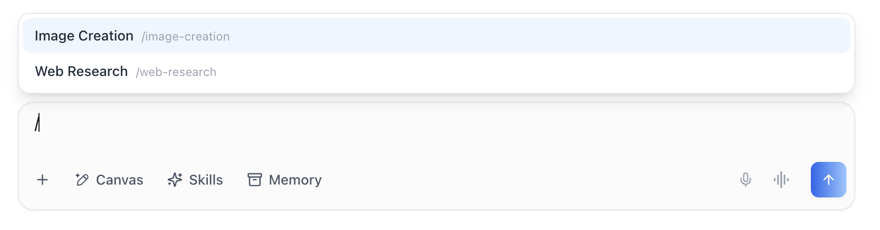 Chat composer — `/` skill picker