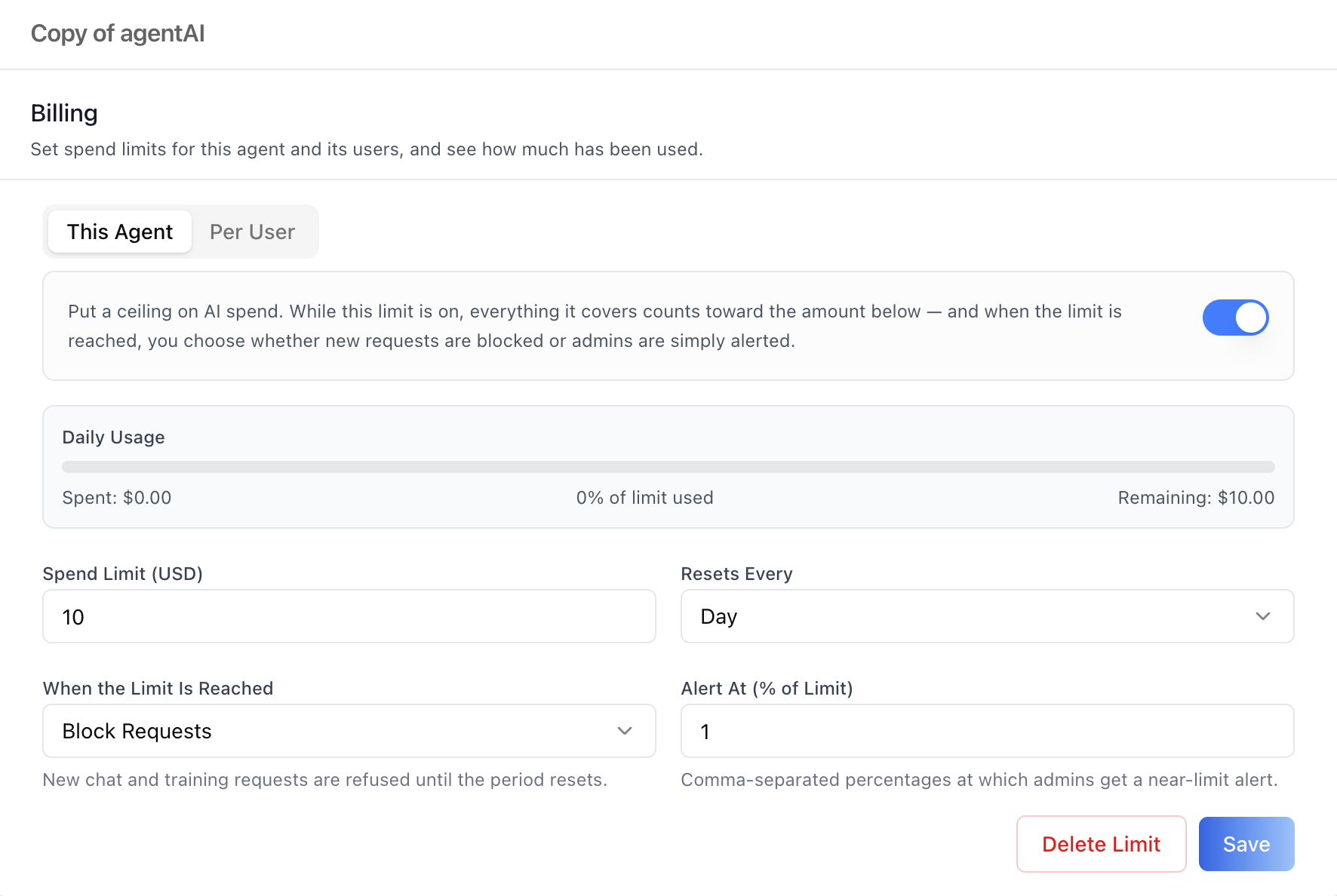 Agent Limits — Manage popup (This Agent)