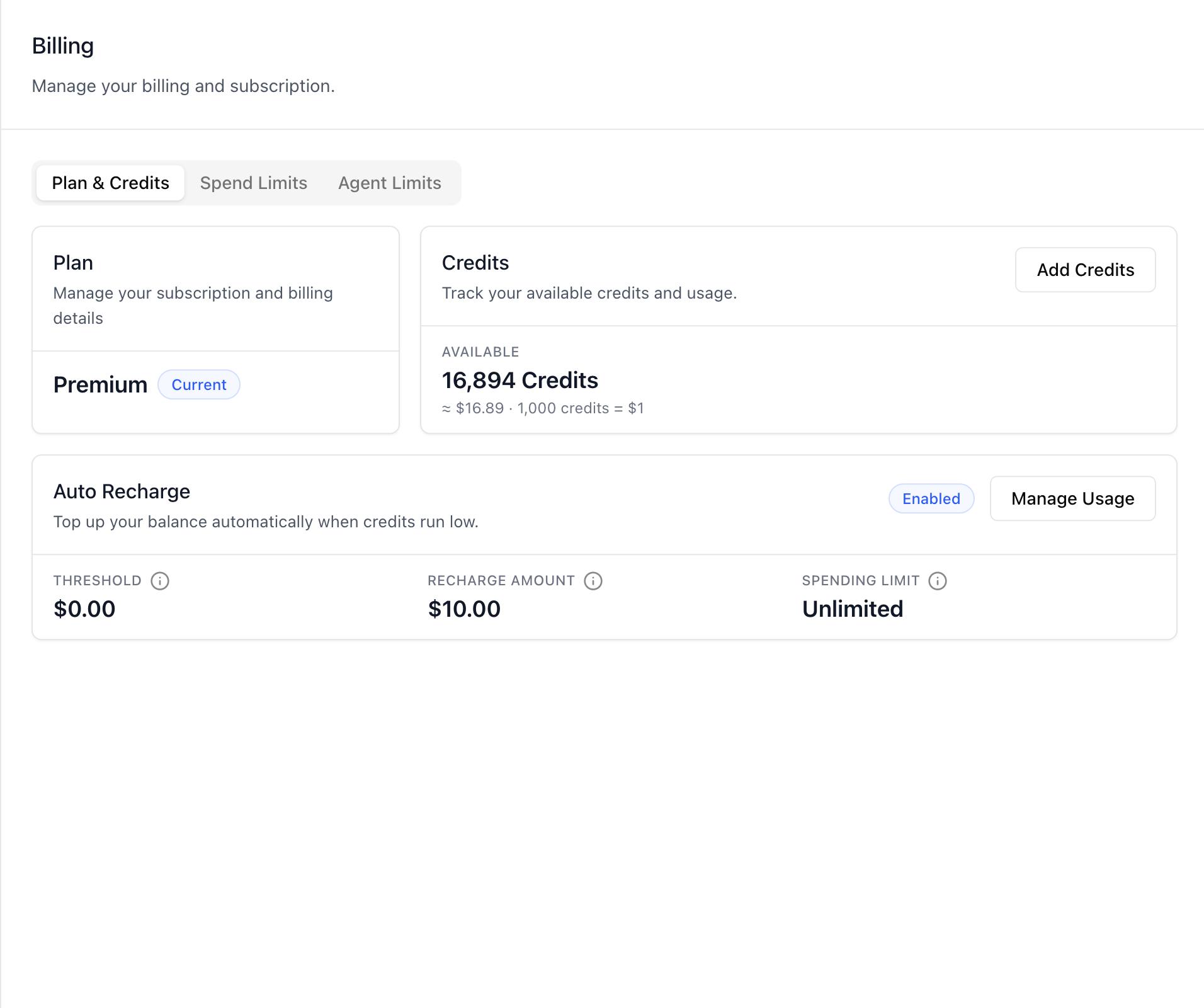 Billing — Plan & Credits