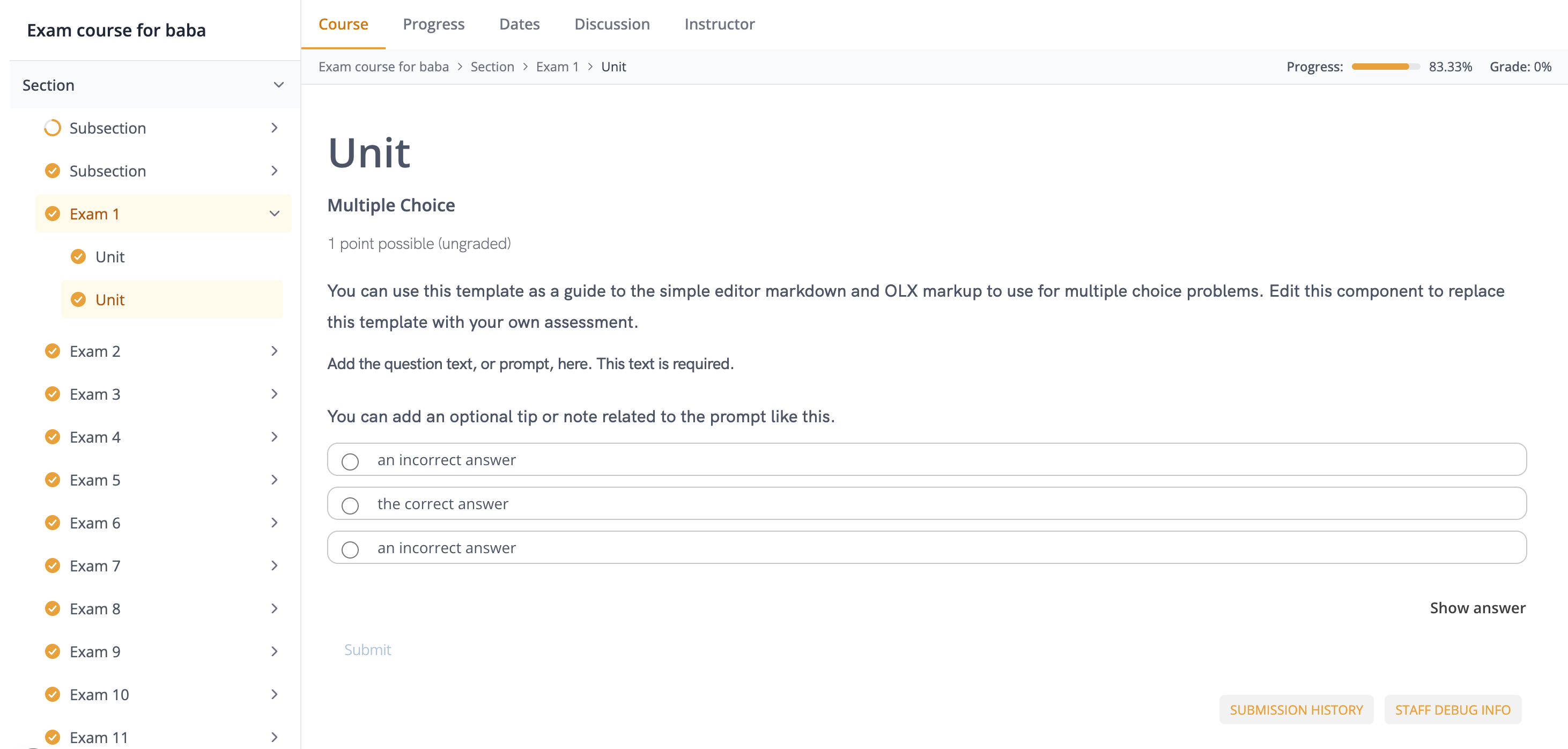 Course Content Page