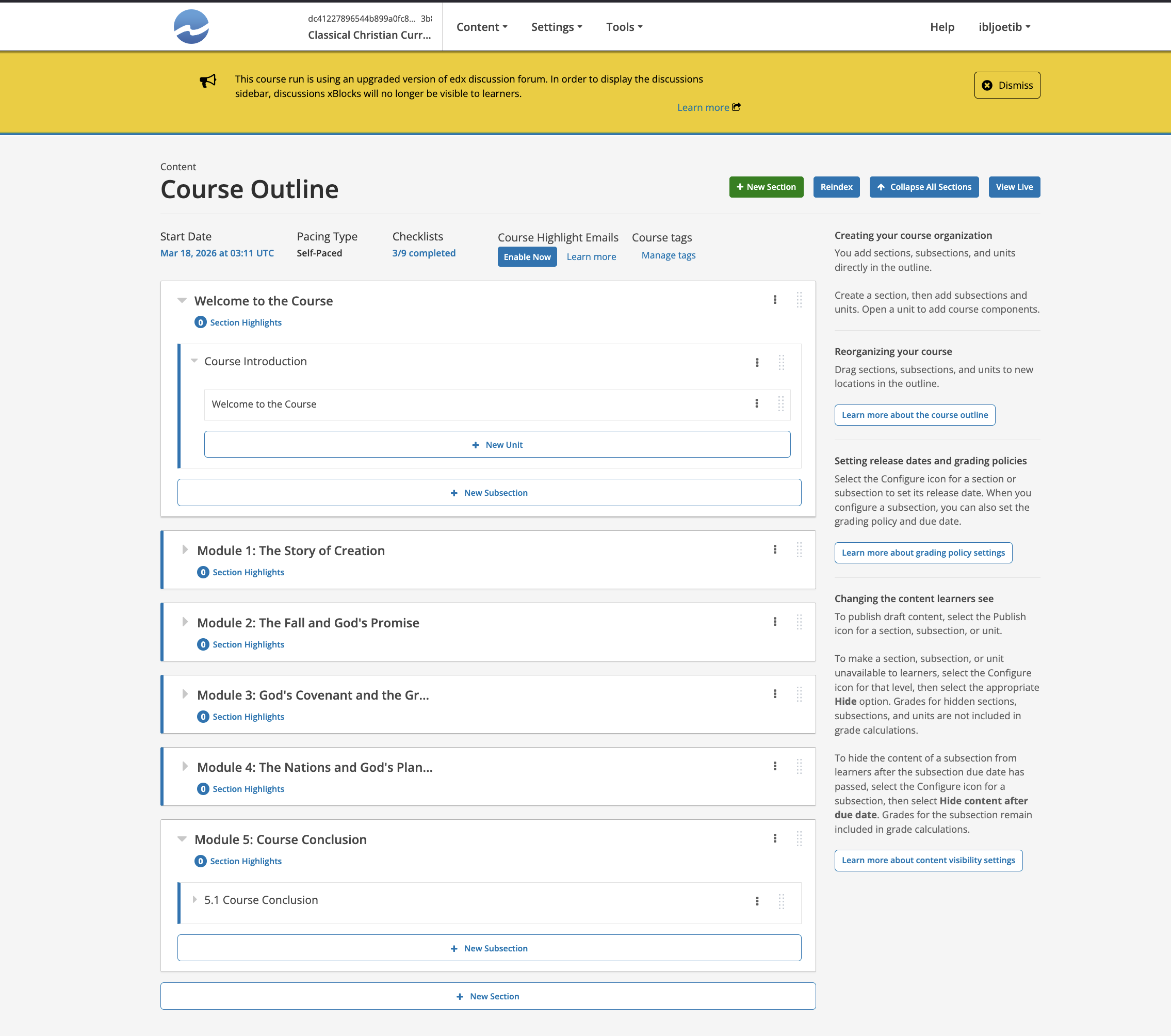 Studio Course Page