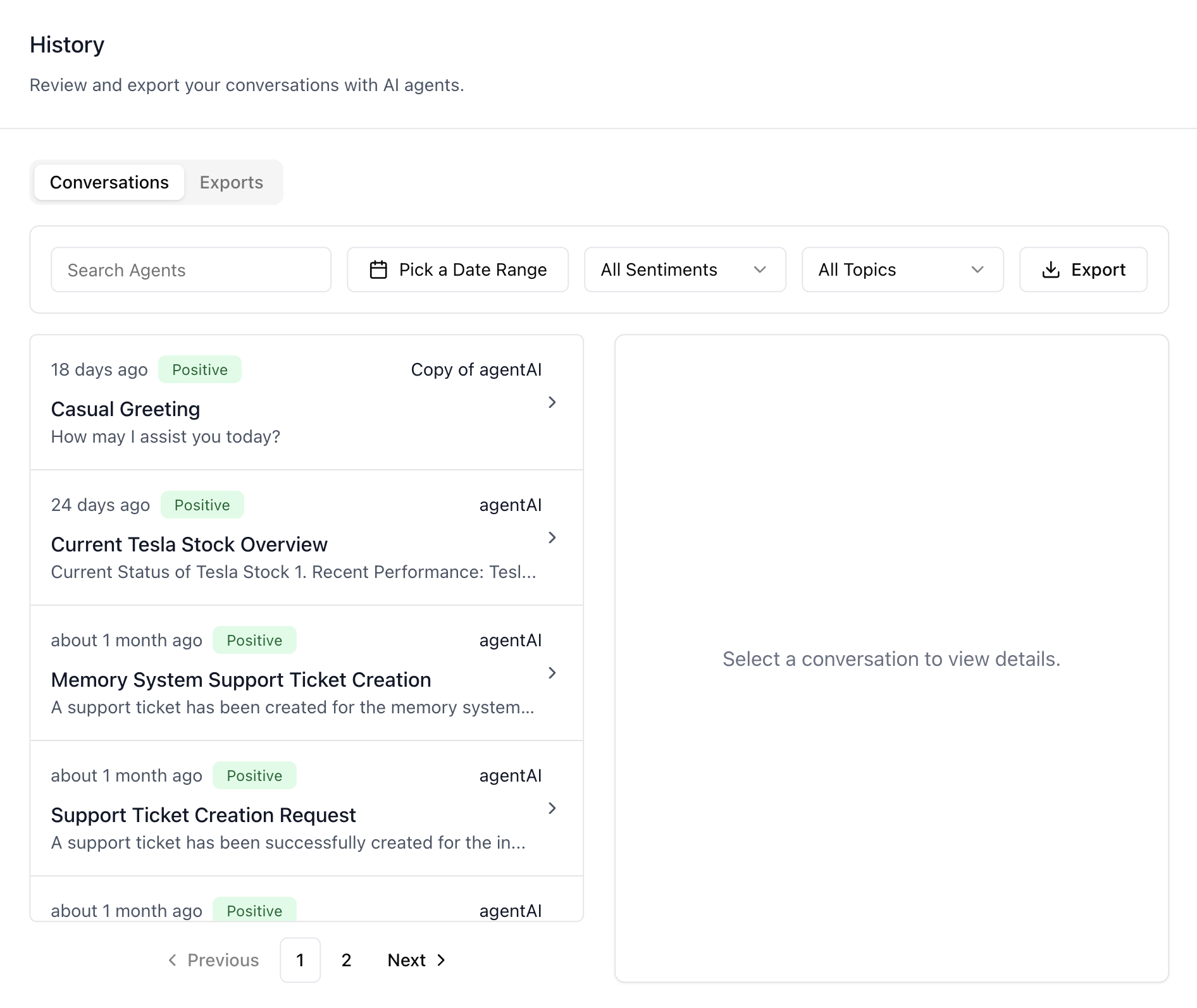 History — Conversations tab