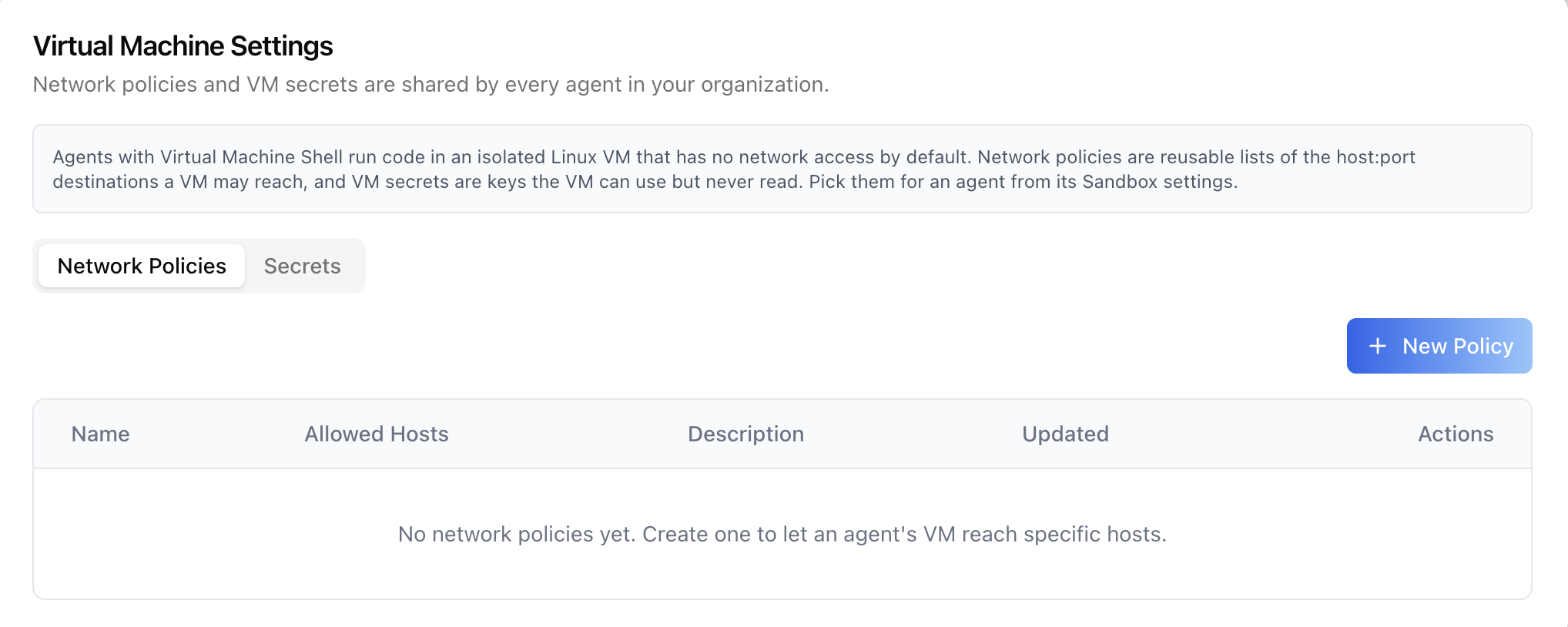 Network Policies — empty state