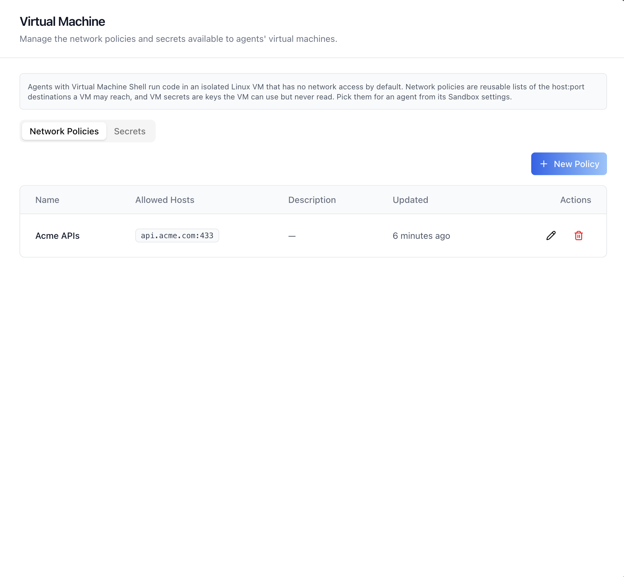 Virtual Machine — Network Policies