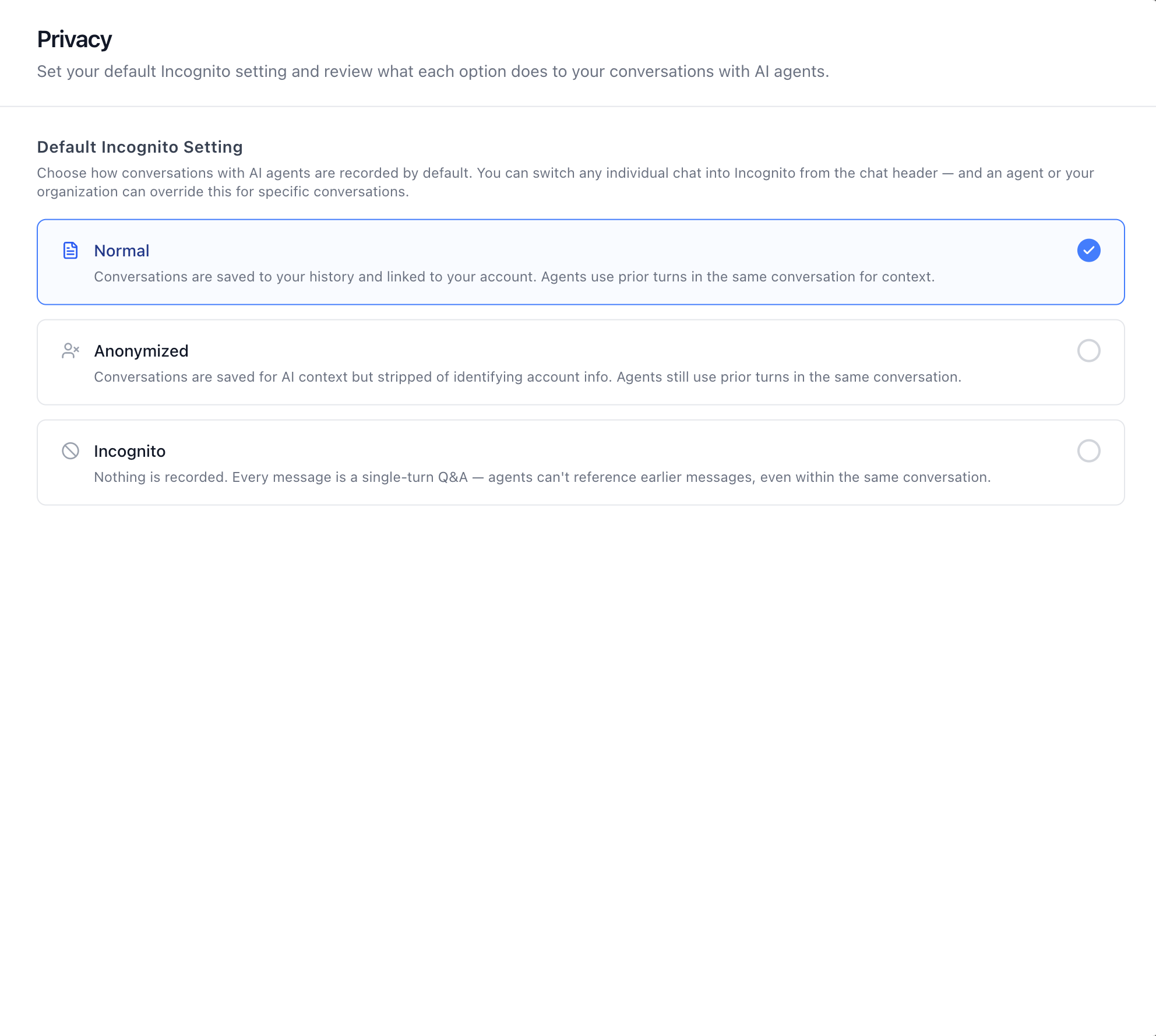 User tier — Profile › Privacy