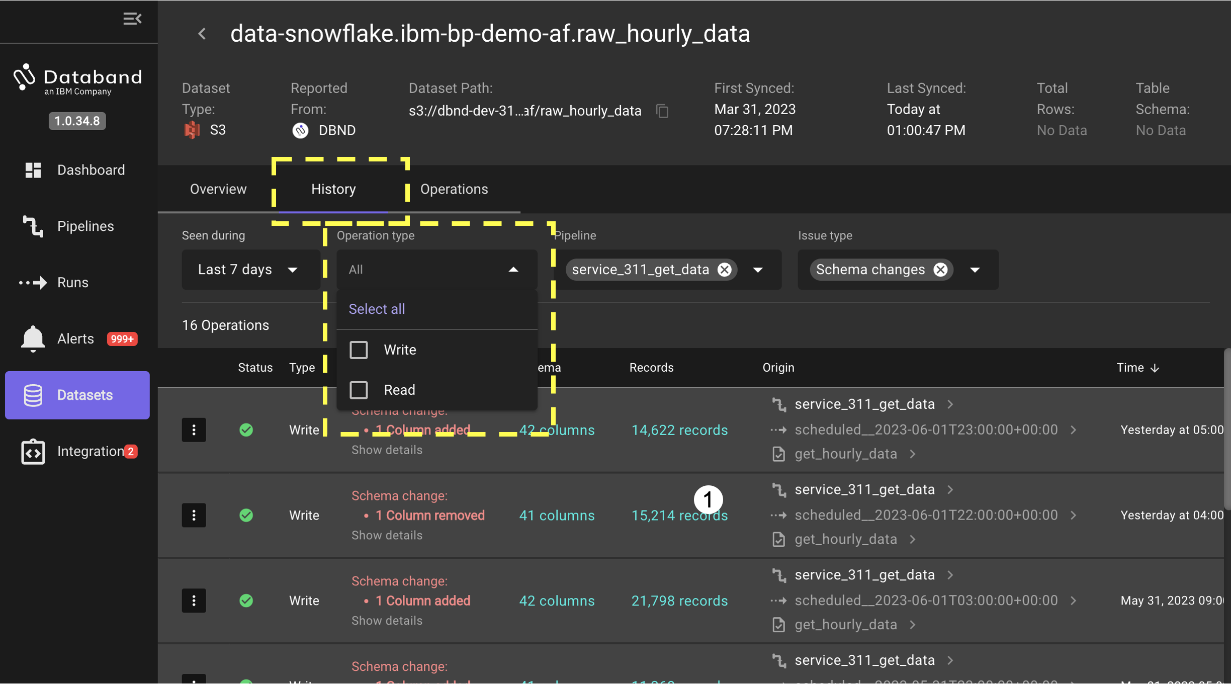 dbnd dataset issue details