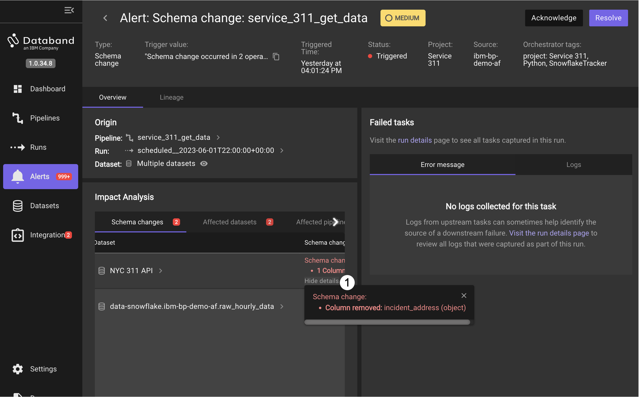 dbnd schema alert detail