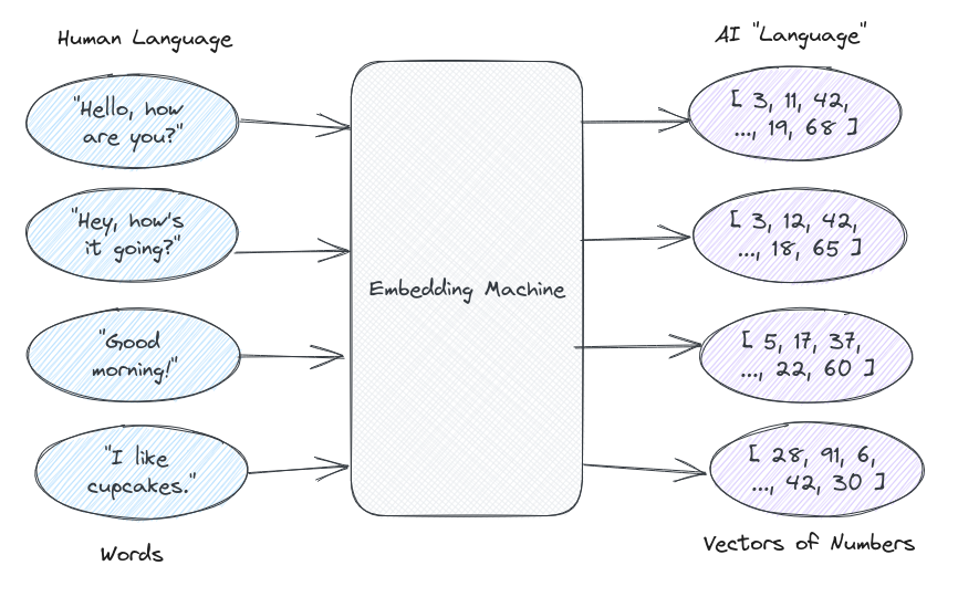 Embeddings to language diagram.. image courtesy of scriv.ai