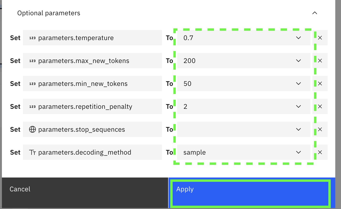 required model params