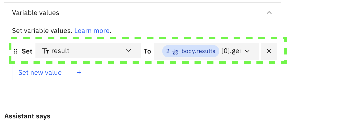 result variable assignment