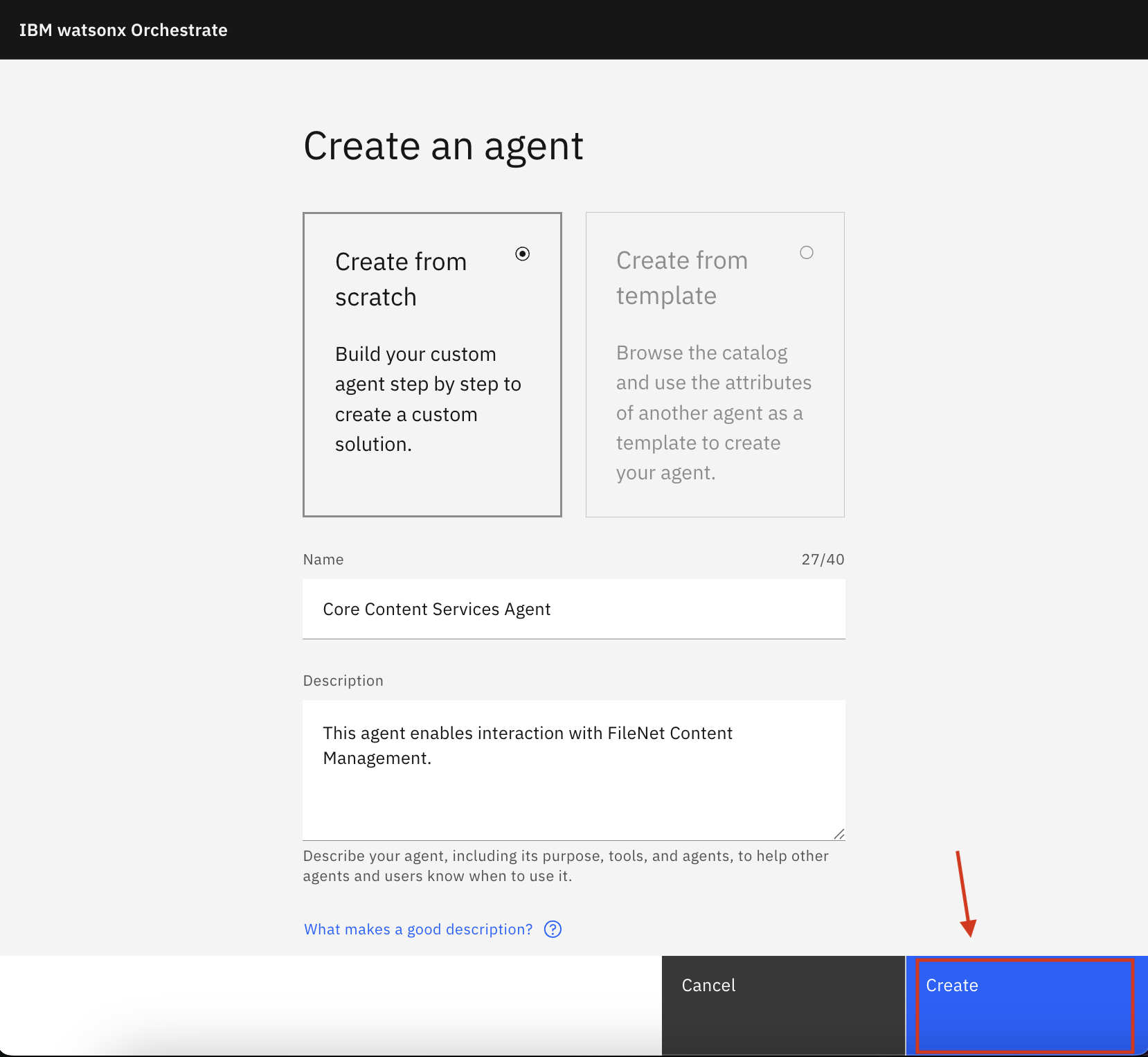 Create an agent (continued)