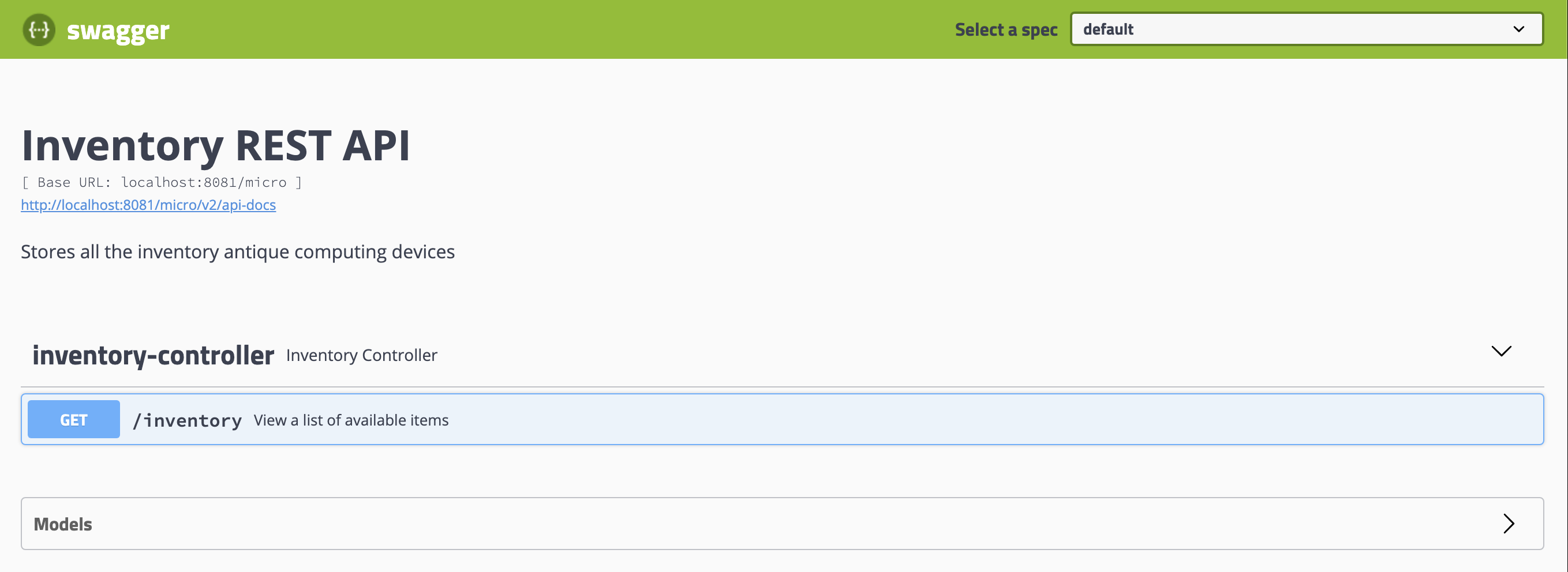 Inventory Swagger UI