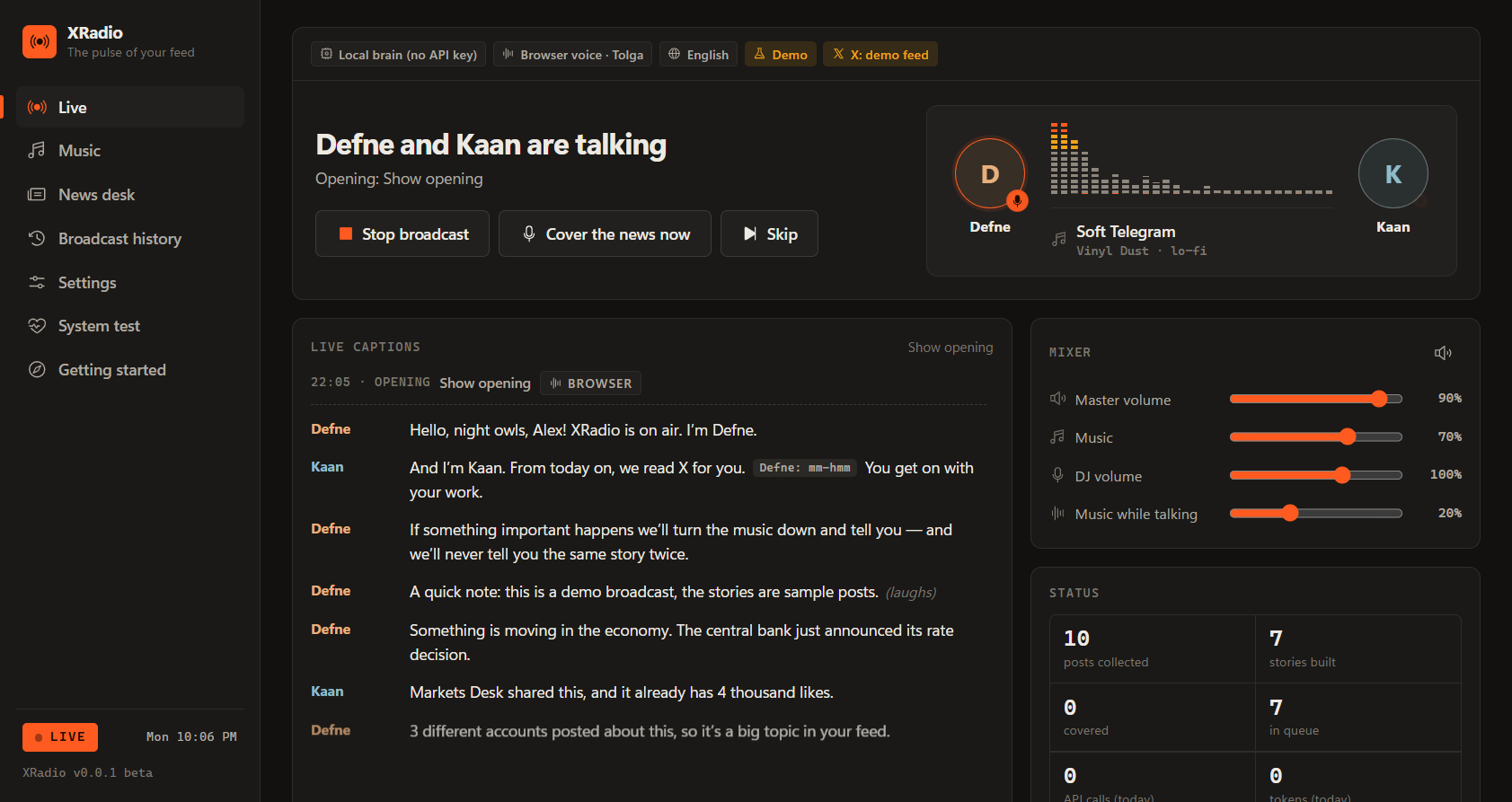 XRadio studio: two DJs talking over music