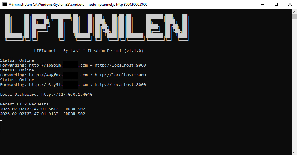 LIPTunnel CLI Screenshot